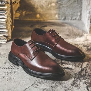 Dress Shoes Oxford Elegant For Men Formal Suit Brown Leather Pointed 2023 Zapatos De Vestir Los Hombres