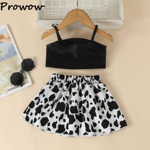 Kläderuppsättningar Prowow 324m Baby Girl Summer Outfits Set Crop Top Leather Tshirtscow kjolar 2st Toddler Girl kjolar kostym kläder Z0321