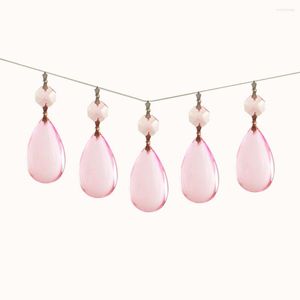 Ljuskrona Crystal 10st 50mm Glass Prism Teardrop Pendant with Octagon Beads Bow Tie Connector Prisms Parts (Pink)