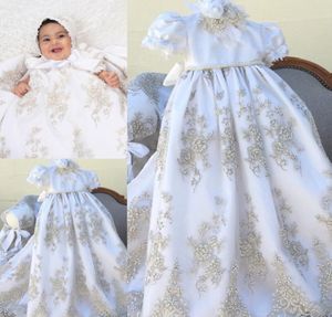 2019 Designer New Christening Gowns For Baby Girls Jewel Neck Lace Appliqued Baptism Dresses First Communication Dress With Bonnet6560729