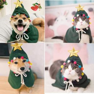 Cat Costumes Pet Christmas Costume Puppy Xmas Cloak With Star Pompoms Santa Cape Hat Party Cosplay Dress For Cats Small Dog