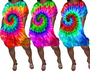 Casual Dresses Womens Multicolor Tie Dye Spiral Fashion Loose Dress Street Vestidos