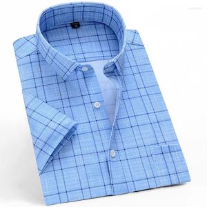 Men's Casual Shirts Summer Short Sleeve Men Business Regular Fit Stretch Plaid Shirt For Mens Checkered Leisure Foral Comfortable 6xl