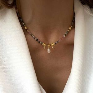 Pendant Necklaces Classic Vintage Natural Stone Beaded Choker Man Women Delicate Charm Water Drop Stone Pendant Accessories Gift Wholesale Z0321