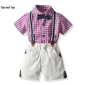 Roupas Conjuntos de roupas Top e Top Baby Boys Gentleman Sets Gentro Recém -nascido Menino Camas de Manga Curta Bowtie Rompersuspenders Shorts Roupas Z0321