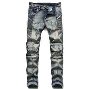 Men Jeans Mens Designer Jeans ripped jeans mens Slim Fit Elastic Embroidery Fashion jeans style Cat Whisker Whitening Men's Broken Hole Jeans Designer Pant