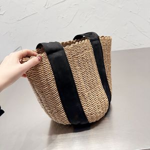 Borsa intrecciata in paglia Borsa in paglia per vacanze al mare Grande capacità Cesto per verdure francese Tempo libero estivo Donna portatile 24 cm