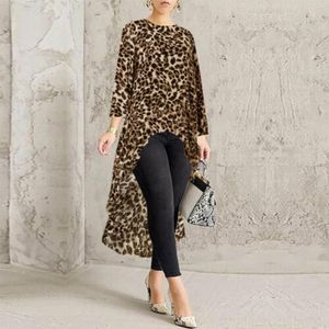 Women's Blouses Leopard Shirts Women Long Sleeve Asymmetrical Shirt Tops High Low Plus Blouse Size Blusas De Mujer 2023