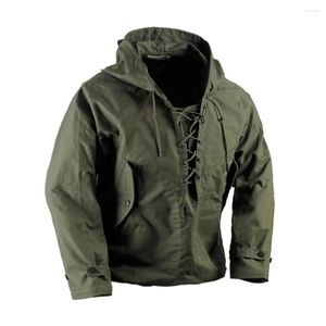 Mäns jackor USN Våt väder Parka Vintage Deck Jacket Pullover Lace Up Uniform Mens Navy Military Hudeed Outwear Army Green