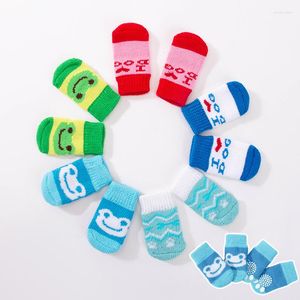 Dog Apparel 4Pcs Cute Pet Socks With Print Anti-Slip Cats Puppy Shoes Protector Products For Small Breeds Dogs Chihuahua