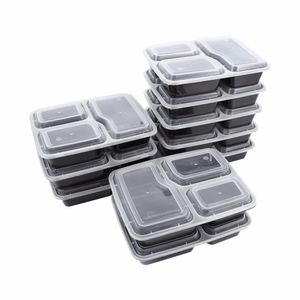 Lunch Boxes 10 Pcs Plastic Reusable Bento Meal Storage Food Prep 3 Compartment Microwavable Containers Home box 230320