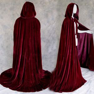 Inne imprezy imprezowe zaopatrzenia w kostiumy na Halloween dla kobiet mężczyzn Fancy Cloak Velvet Hooded Witch Long Purple Zielony Czerwony Czarny Cloaks Hood Capes 230321