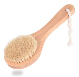 100pcs Wooden Bath Brushes With Handle Dry Bath Body Brush Anti-slip Short Wooden Handle Natural Bristles Shower Massager Bathroom Brush Shower Room Clean Tools DHL