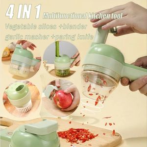 Fruit Vegetable Tools Electric 4 In 1 Handheld Cutter Set Durable Chili Mud Crusher Kitchen Tool Ginger Masher Machine Mixer Food 230320