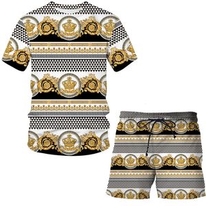 Tute da uomo Estate 3D stampato corona catena di lusso modello di abito da uomo T-shirt manica corta pantaloncini casual Streetwear Abbigliamento uomo 230321