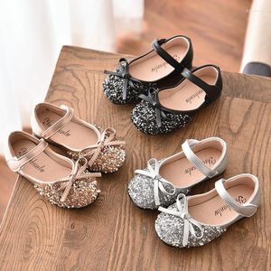 Sapatos planos 1 2 3 4 5 6 7 8 9 10 11 12 anos de couro para meninas Fashion Glitter Children With Bow Spring Big Kids's Shoes