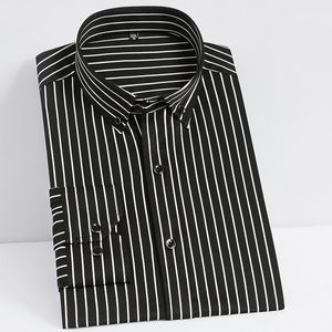 Men's Casual Shirts Men's Smooth Non-iron Stretch Soft Casual Striped Shirts Pocket-less Design Long Sleeve Standard-fit Youthful Button-down Shirt 230321