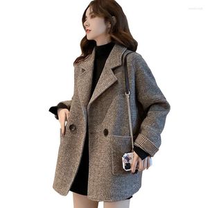 Women's Suits Fashion Woolen Suit Coat Women Autumn Winter 2023 Lady High-quality Wool Loose Casual Female All-match Small Blazer OK1337