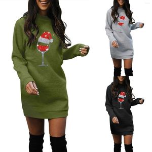 Casual Dresses Women Christmas Long Sleeve Crewneck Lightweight Midi Pullover Dress Kort för tonåringar