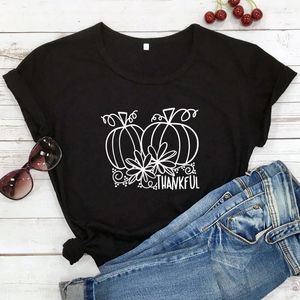 Women's T Shirts Aesthetic Short Sleeve Thanksgiving Holiday Tshirt Thankful Floral Pumpkins T-shirt Cute Women Graphic Fall Tee Shirt Top