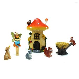 Trädgårdsdekorationer 6st/set Vacker Squirrel Tree Mushroom House Miniatures Fairy Accessories Lätt väderbeständig