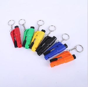 Life Saving Keychain Självförsvar Keychains Whistle Hammer Artifact Portable Emergency Rescue Car Accessories Safety Belt Glass Broken Window Tool 8 Färger