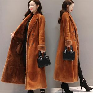 Misto Lana da Donna Autunno Inverno Giacche Lunghe di Lana per le Donne Elegante Plus Velluto Caldo Cappotto di Pelliccia Femminile Sciolto Solido Spessore Esterno Oversize