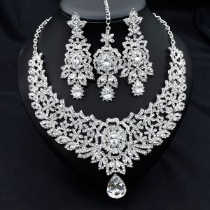 Hochzeitsschmucksets C30 Hochzeit Stirnkette Halskette Ohrringe Set Dubai Schmuckset Geschenke für Frauen Indisch Afrikanische Braut Haarschmuck 230320