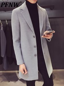 Herr ullblandningar PFNW 2023 Autumn Winter Woolen Coats Lapel Solid Elegant Long Overdimensionerad vindbrytare Smart Casual Daily Clothes 12A0026 230320