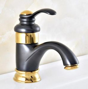 Bathroom Sink Faucets Oil Rubbed Bronze Black & Gold Brass Faucet Basin Single Handle &Cold Water Mixer Tap Lnf303