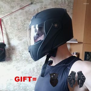 Motorradhelme 2 Geschenke Hochklappbarer modularer elektrischer Vollgesichts-Motocross-Helm mit Doppellinse und Ohr für Erwachsene