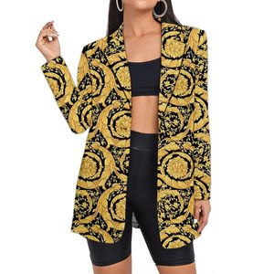 Abiti da donna Blazer Moda Barocco Stampa floreale dorata Giacca da donna Abbigliamento da ufficio Giacche lunghe Goccia all'ingrosso Oversize 230321