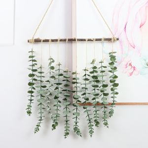 Cross-border Hot Selling plastic flowers for decoration Eucalyptus Dream Catcher Artificial Eucalyptus Leaf Hanging Welcome Doorplate Wall Hanging Wholesale