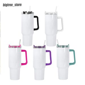 New 40oz sublimation stainless steel tumbler with colorful handle lid straw big capacity beer mug water bottle outdoor camping cup vacuum insulated tumblers by air