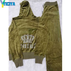 YICIYA Juicy Wholesale 2024 hot sell tracksuit women Velvet Sweatshirt Sewing Suits Outfit two piece set women Met Hoodie Pants Suit Womens Y2k met