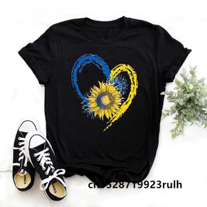 Kvinnor tshirt cool ukraina flagga solros ukrainska tryck t -shirt topp kvinnor mode harajuku casual tshirt toppar bas oneck svart tee kort 230321