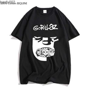 Herren T-Shirts Gorillaz T-Shirt Hot Music Band Harajuku Kurzarm T-Shirt 100% Baumwolle Grafikdruck T-Shirt T-Shirts für Herren/Damen Tops Männlich W0322