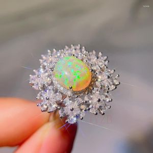 Rings de cluster Dazzle Natural Opal Ring S925 Silver Plated 18K Inclado de ouro Flash Flash japonês e coreano estilo versátil estilo