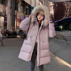 女性のトレンチコート女性のための冬のコート服女性韓国語バージョンゆるい厚いフード付きドローバック