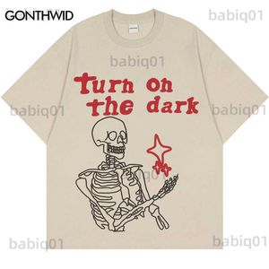 T-shirt da uomo T-shirt punk Streetwear Uomo Skull Skeleton Stampa Streetwear Tshirt Hip Hop Gothic Rock Tee Shirts 2022 Camicie estive Harajuku T230321