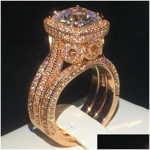 Anelli Vecalon Luxury Vintage 3In1 Anello Set 925 Sterling Sier Diamanti Cz Fascia di fidanzamento per le donne Party Finger Jewelry Drop Dhbz9