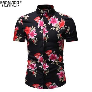 T-shirt da uomo 2021 Camicie stampate floreali da uomo nuove Camicia estiva da uomo Slim fit Camicia da spiaggia casual da uomo Manica corta Stampa floreale Top da lavoro W0322