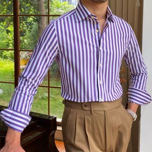 Men's Casual Shirts British Casual Contrasting Colors Stripe Shirt Retro Shirt Dress Camisa Masculina Social Italian Fall Men Long Sleeve Shirt 230322