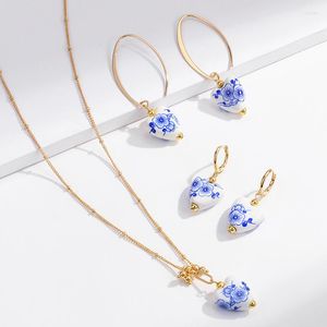 Anhänger Halsketten Vintage Pfirsich Herz Natürliche Reine Blaue Und Weiße Porzellan Perlenkette Kupfer Vergoldet Party Schlüsselbein Kette Frauen