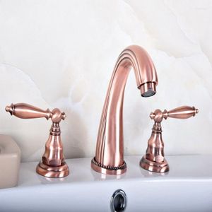 Bathroom Sink Faucets Antique Red Copper Brass Deck Mounted Dual Handles Widespread 3 Holes Basin Faucet Mixer Water Taps Mrg082