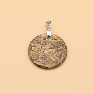 Charms Natural Picture Stone Pendants Handmade Round Gems For Jewelry Making DIY Necklace Accessories Crafts Gifts Wholesale Lot