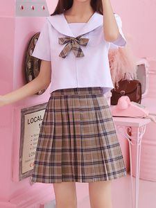 Skirts Kawaii Women's Mini Plaid High-Waisted Pleated Skirt Black White Anime Gothic Lolita Fashion Summer School Uniform Clothing 230322