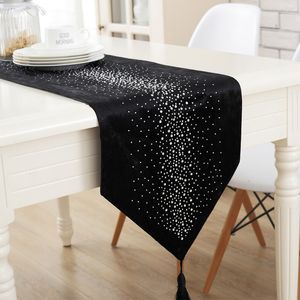 Runner da tavolo Nero puro con diamante verso il basso con bling Modern Table Runner Ironing Diamond 2 strati Runner Tovaglia diamante 230322