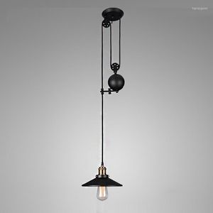Chandeliers Bar Retro Pulley Pendant Lamp Lifting Light Kitchen Rought Iron Wheel E27 Led Home Fixtures Dining Room Hanging Lampe