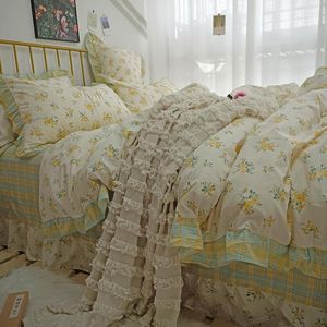 Bettwäsche-Sets, elegantes Frühlingsblumen-Garten-Bauernhaus-Vintage-Bettbezug-Set aus Baumwolle, 4/6-teilig, weiche Bettlaken-Kissenbezüge für Mädchen